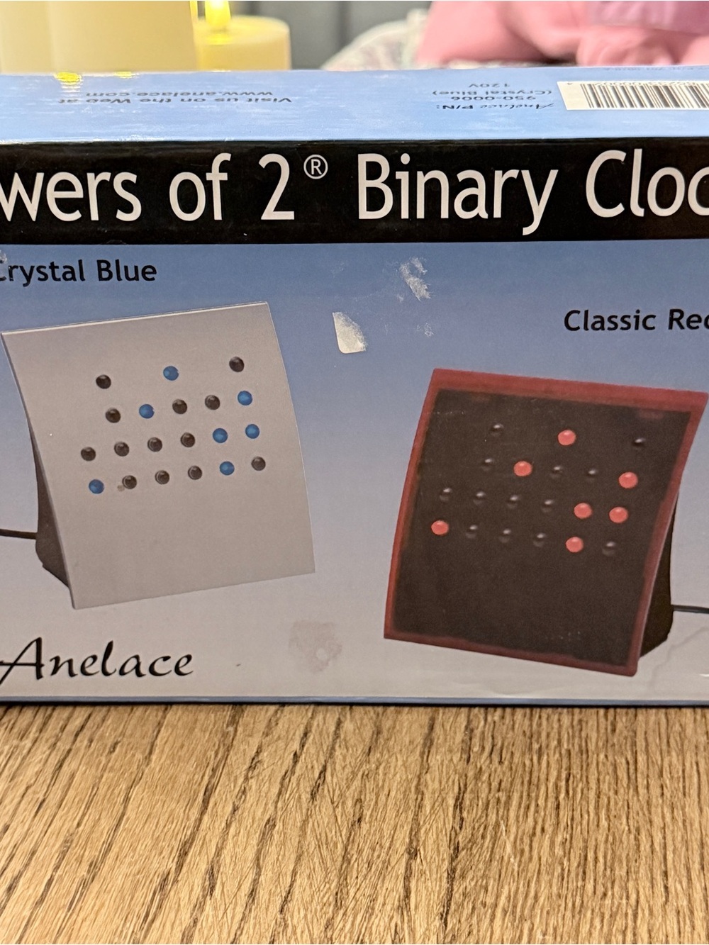 Powers of 2 Binary Display Desk Clock • Crystal Blue LED 12/24 Hour NEW IN BOX